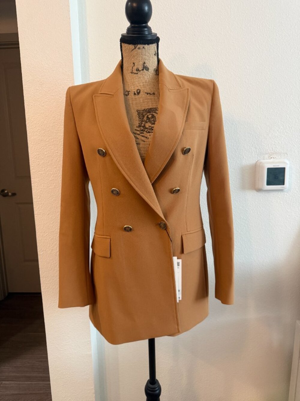 Zara Camel Double-Breasted Blazer S NWT Crest Buttons